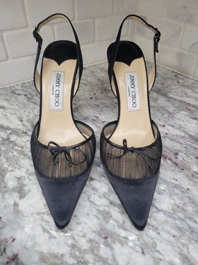 Jimmy Choo Black Pointed-Toe Slingback Pumps